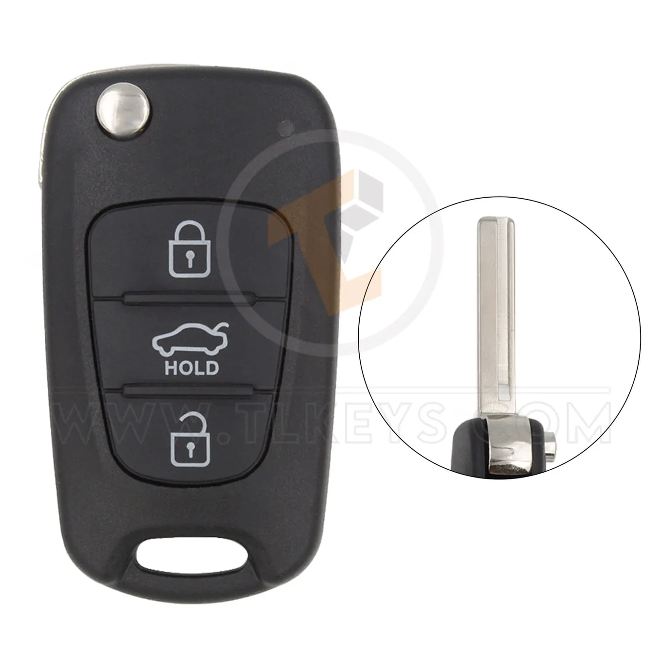 Hyundai flip key remote shell 3buttons with sedan trunk left laser blade aftermarket 34864 1