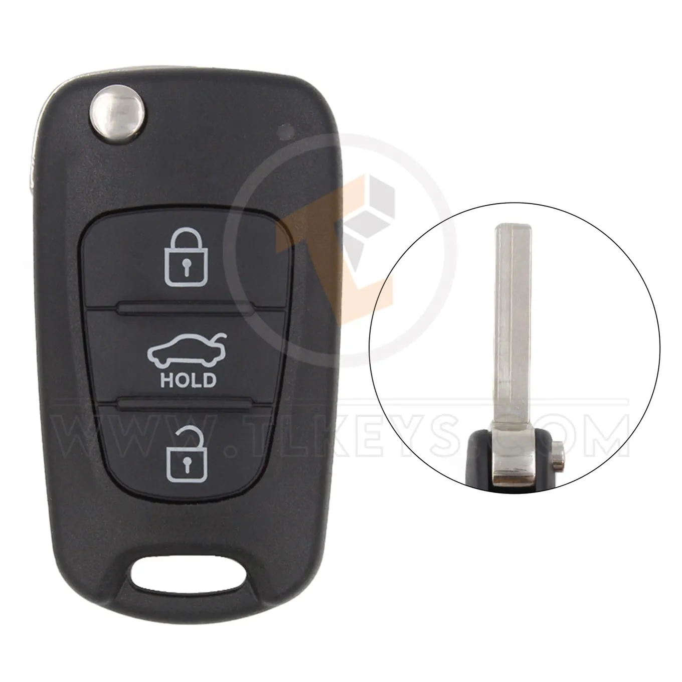 Hyundai flip key remote shell 3buttons with sedan trunk right laser blade aftermarket 34865 1