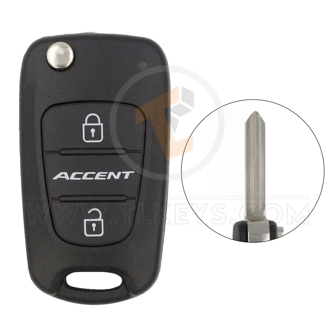 Hyundai accent flip key remote shell 2buttons with right groove normal blade aftermarket 34858 1
