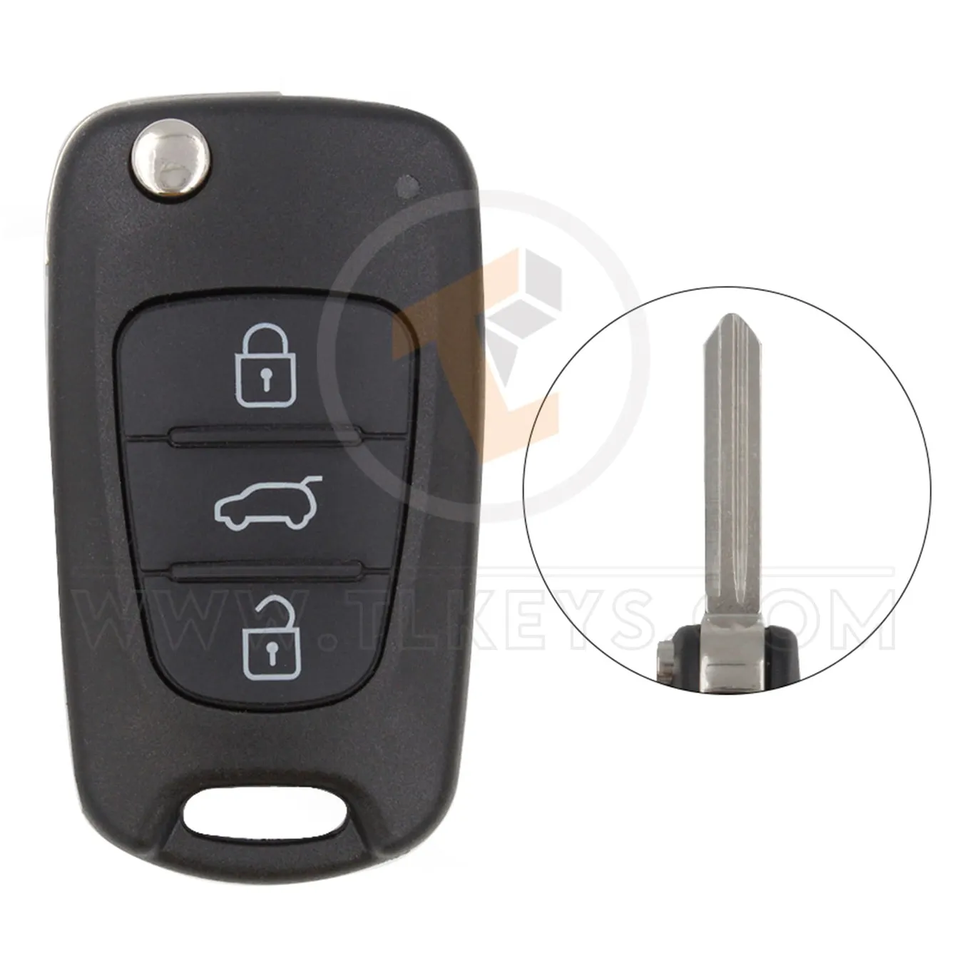 Kia flip key remote shell 3buttons with suv trunk right groove normal blade aftermarket 34868 1
