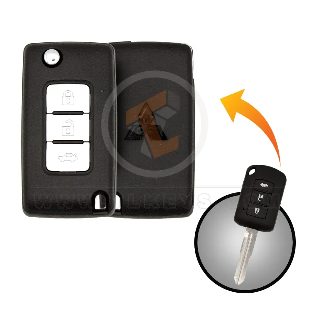 Modified mitsubishi 2015 2021 flip remote shell 3 buttons