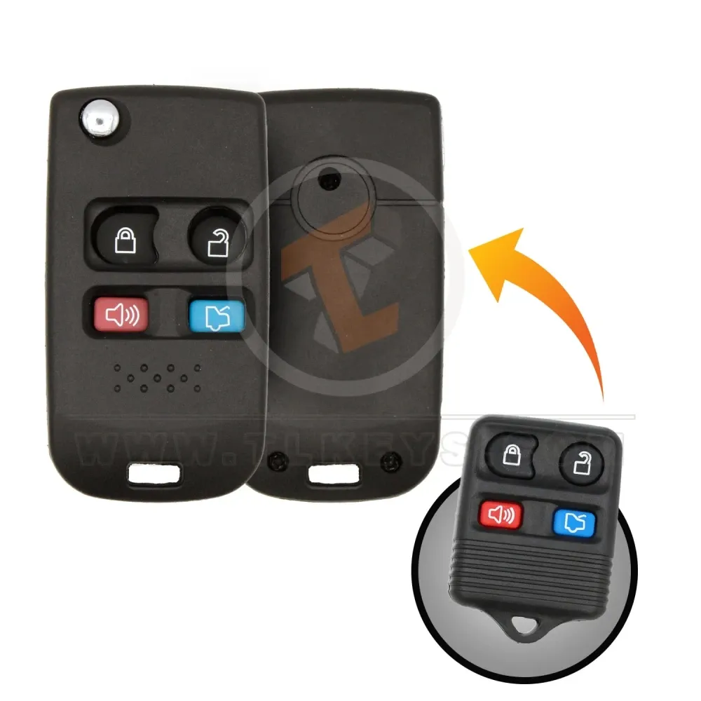 Modified ford flip remote key shell 4 buttons aftermarket