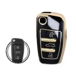 TPU Car Key Cover Case Compatible With Audi Flip Key Remote 3 Buttons Black and Gold Color main min