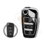 TPU Car Key Cover Case Compatible With Audi Flip Key Remote 3 Buttons Black and Chrome Color gallery min