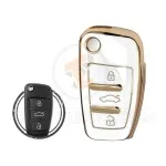 TPU Car Key Cover Case Compatible With Audi Flip Key Remote 3 Buttons White and Gold Color min