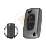 TPU Key Cover Case For Peugeot Flip Key Remote 2 Button BLACK Metal Color gallery