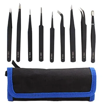 9pcs Steel Tweezer Set Anti-static ESD Tweezers Remote Type FBS4