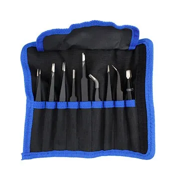 9pcs Steel Tweezer Set Anti-static ESD Tweezers Remote Type FBS4