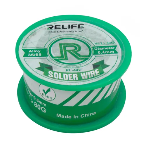 Паяльная проволока RELIFE RL-442, 80 г, 04 мм, фирменные кнопки послепродажного обслуживания, 2 шт.