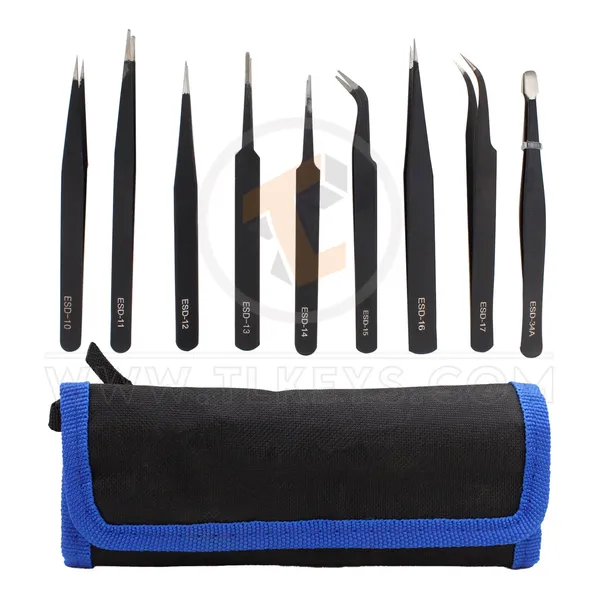 9pcs Steel Tweezer Set Anti-static ESD Tweezers maintenance tools